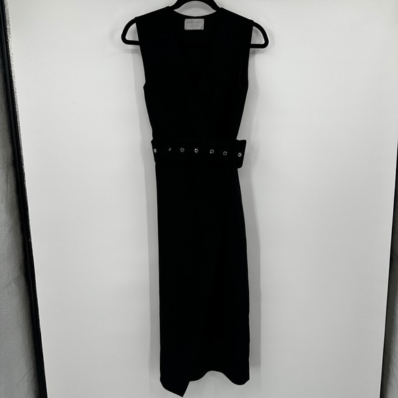 Modern Citizen Dresses & Skirts - Modern Citizen Black Sleeveless Belted Wrap Midi Dress Grommet Belt XS Workwear